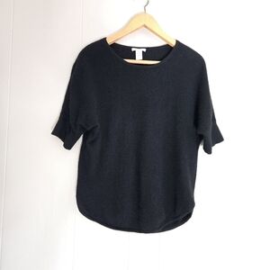 White + Warren Black Cashmere Top Short Sleeves Rounded Hem Elegant Luxury XS